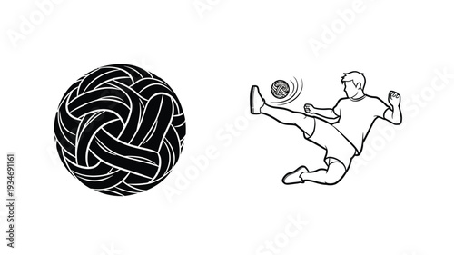 Volleyball and player kicking a ball a striking black silhouette