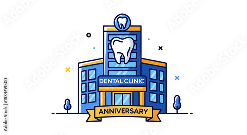 Dental Clinic Anniversary Celebration Illustration Depicting Modern Healthcare Facility