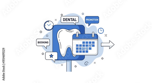 Dental Clinic Appointment Scheduling Illustration: Booking, Promotion, And Calendar Elements