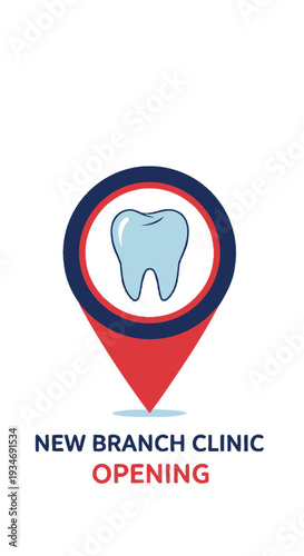 Dental Clinic Branch Announcement: New Location Symbolized with a Modern Tooth Marker