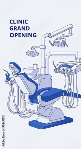 Dental Clinic Grand Opening Announcement: Modern Equipment in Fresh Blue and White Design
