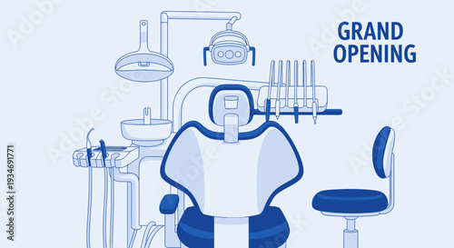 Dental Clinic Grand Opening Illustration: Modern Equipment and Medical Chair Design