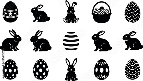 Easter eggs and bunny symbols for spring holiday decorations and celebrations