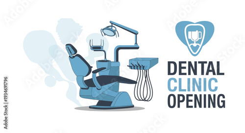 Dental Clinic Opening Design With Modern Chair Equipment And A Stylized Logo In Blue Tone