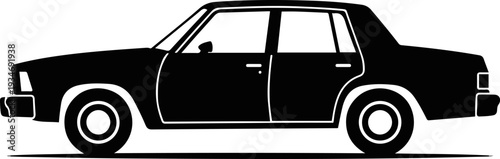 Vintage Classic Sedan Car Silhouette Side View Vector Icon for Retro Automotive Branding
