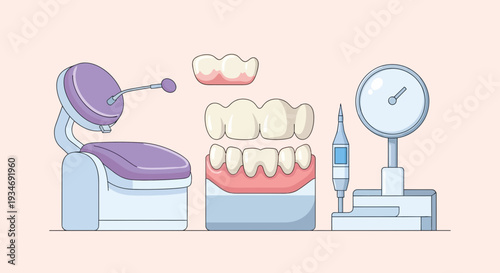 Dental Clinic Tools And Equipments In Flat Illustration, Medical And Health Care