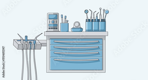 Dental Clinic Illustration Depicting Tools and Equipment for Oral Healthcare Procedure Illustration