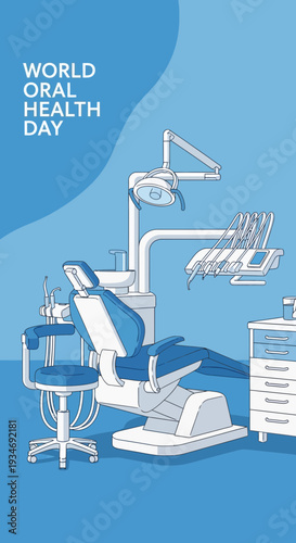 Dental Clinic Illustration Depicting World Oral Health Day Promoting Dental Hygiene and Care