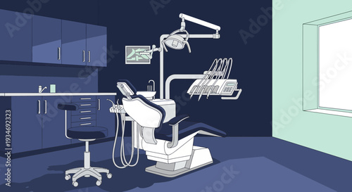 Dental Clinic Interior Depiction: A Calm and Clean Modern Office Illustration