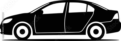 Sedan Car Silhouette Side View Vector Icon for Automotive Branding