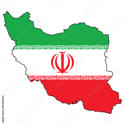 Iran flag silhouette map vector, national emblem, geographic borders outline