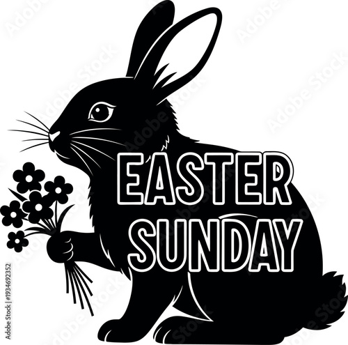 Easter sunday celebration with easter bunny holding flowers