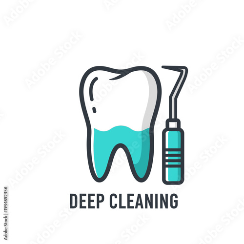 Dental Deep Cleaning Procedure Icon Depicting Tooth and Professional Dental Tool Illustration