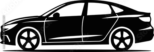 Sleek Modern Sedan Car Side View Silhouette Vector for Luxury Automotive Identity