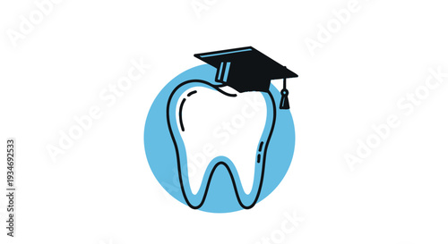 Dental Education: Illustrated Tooth With Graduation Cap, Representing Dental Studies
