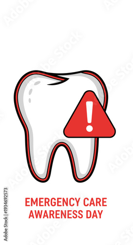 Dental Emergency Awareness: Illustration of Tooth With Exclamation and Pain Symbolism