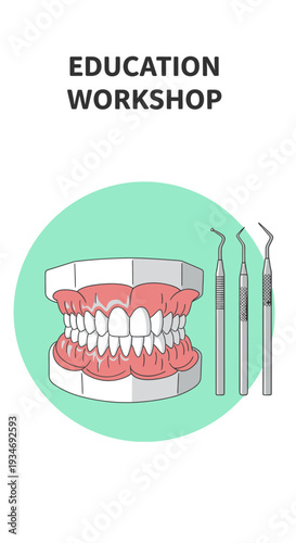 Dental Education Workshop Visual Depicting Teeth And Dental Tools For Health And Learning