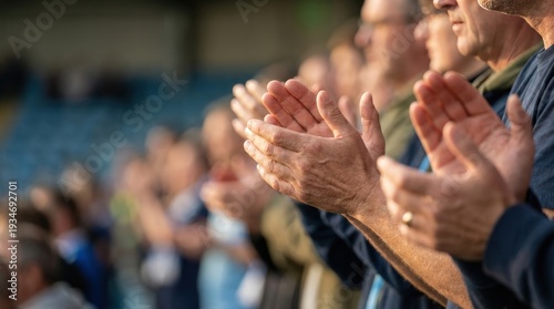 Close-up of hands clapping in unison among a crowd at an outdoor event