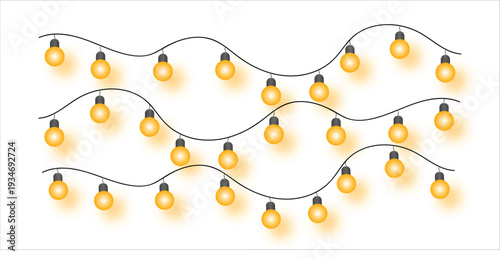 Modern Festoon Light Garland Illustration with Warm Edison Bulbs, Minimal Decorative Illumination Background