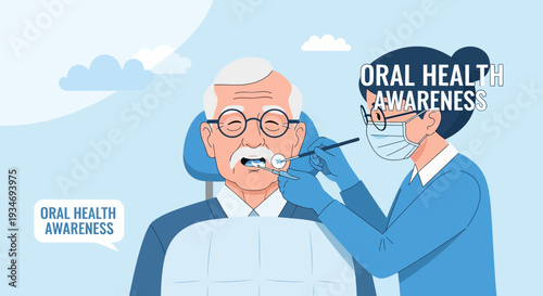 Dental Examination: Oral Health Awareness Campaign Depicting Elderly Patient Treatment