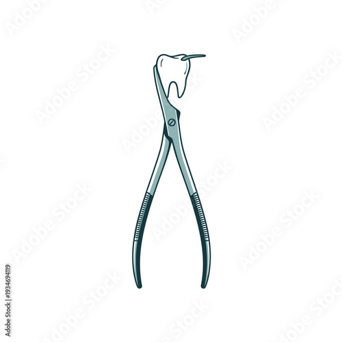 Dental Extraction Tool Depicts Removal of Human Tooth in Medical Illustration