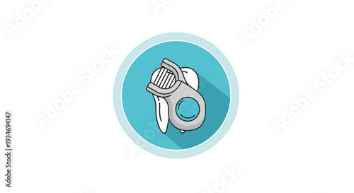 Dental Floss Illustration with Teeth and Tool inside Blue Circle for Oral Hygiene