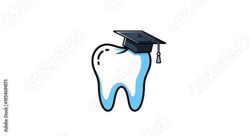 Dental Graduate Illustration Depicting Tooth Symbolized With a Graduation Cap on White