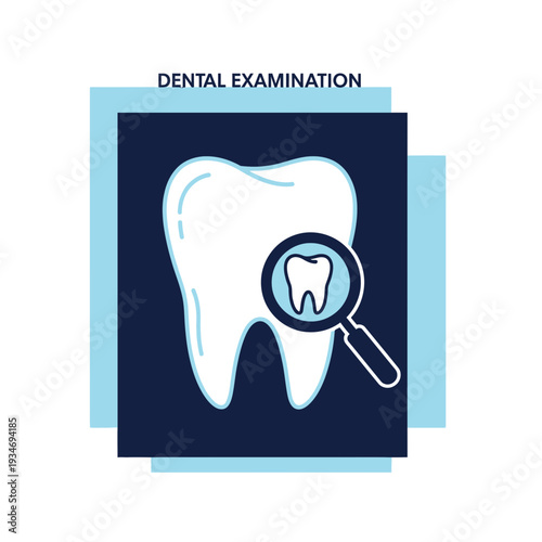 Dental Health Analysis Depicted With Magnifying Lens, Tooth Illustration For Healthcare