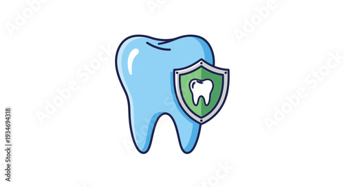 Dental Health Illustration Featuring Tooth and Protective Shield Symbol on White Background