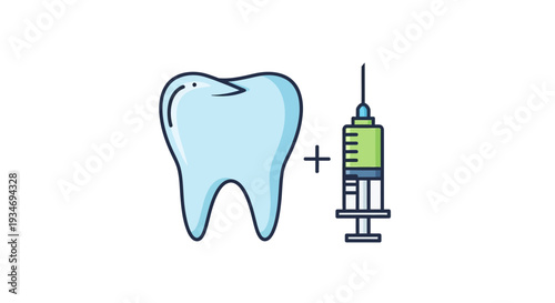 Dental Health Illustration Featuring Tooth and Syringe Medical Treatment Concept Design