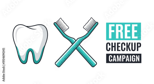 Dental Health Campaign Featuring Tooth, Toothbrushes and Free Checkup Initiative