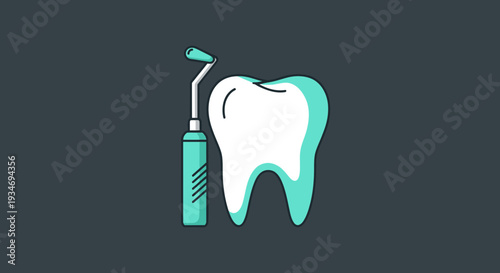 Dental Health Illustration Featuring Tooth and Tool for Healthcare Professionals and Clinics
