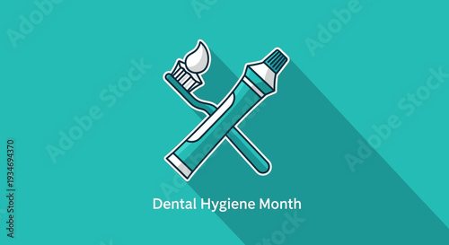 Dental Health Illustration Featuring Toothbrush, Toothpaste, and Turquoise Background
