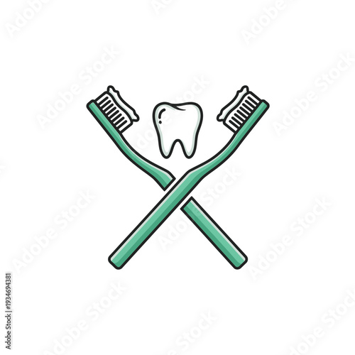 Dental Health Illustration Featuring Toothbrushes and Teeth, Oral Hygiene Icon for Marketing