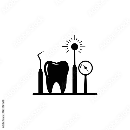 Dental Health Icon Depicting Tools and A Healthy Tooth, Perfect For Medical Branding Design