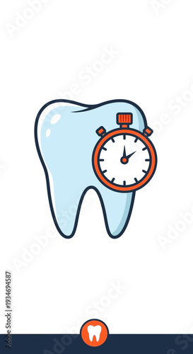 Dental Health Illustration: A Tooth Depicted with a Stopwatch Icon for Time Management Concepts