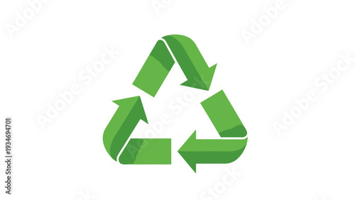 Green recycling symbol on white background.