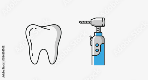 Dental Health Illustration: Clean Tooth Next to Dentist's Instrument in Digital Design