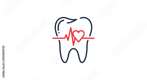 Dental Health Illustration Showcasing Teeth Care And Heartbeat Frequency Graphic Design