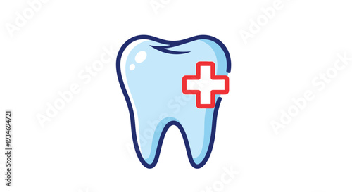 Dental Health Illustration Depicting Tooth Symbol With Red Cross Sign on White Background