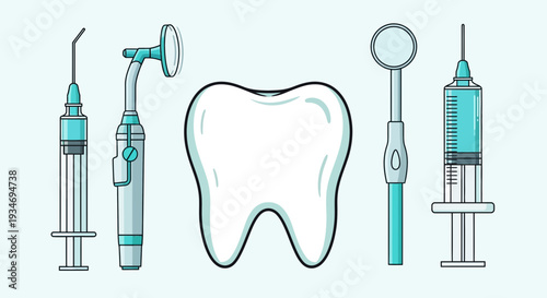 Dental Health Illustration Showcasing Tools and Techniques for Professional Tooth Treatments