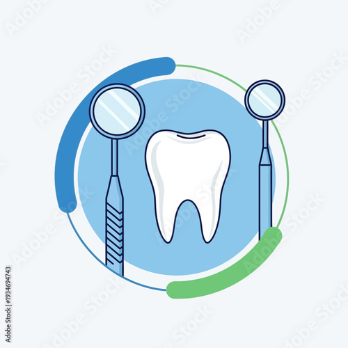 Dental Health Illustration Showcasing Tools and Tooth in a Modern Vector Style Design