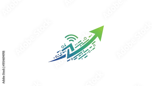 Abstract digital growth arrow with signal and data illustration.