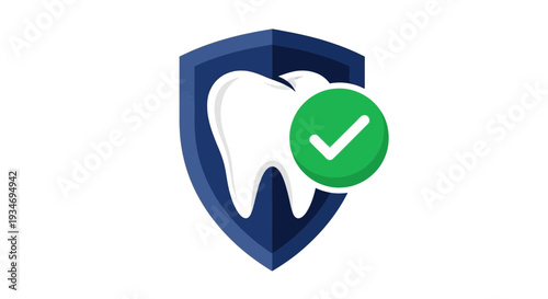 Dental Health Protection Symbol Concept Featuring Tooth, Shield, And Green Check Mark