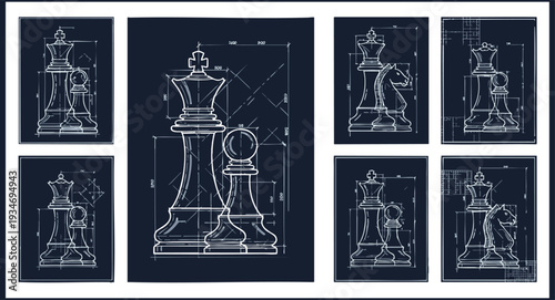 Chess Piece Engineering Blueprint and Technical Design Collection