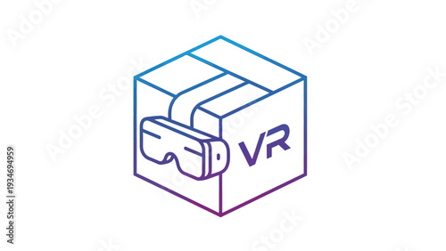 Modern virtual reality experience with VR headset and cubic design.