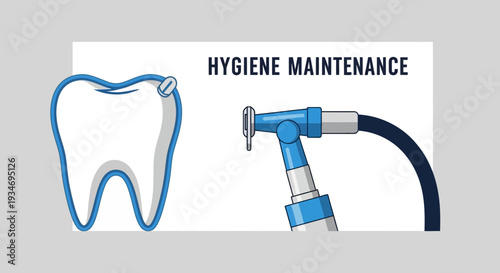 Dental Hygiene and Care Illustration: Tooth with Blue Outline and Tools for Treatment