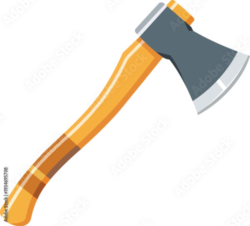 Camping axe with wooden handle and steel blade vector illustration isolated on white background