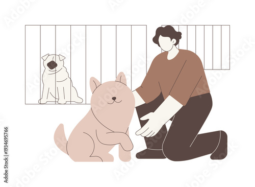 Helping in animal shelter isolated cartoon vector illustrations.