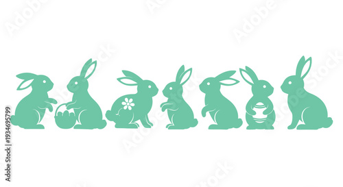 A set of seven stylized rabbit silhouettes decorate the.